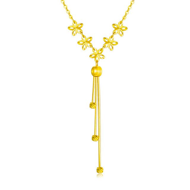 18K Gold Peach Blossom & Bead Pendant Necklace-0