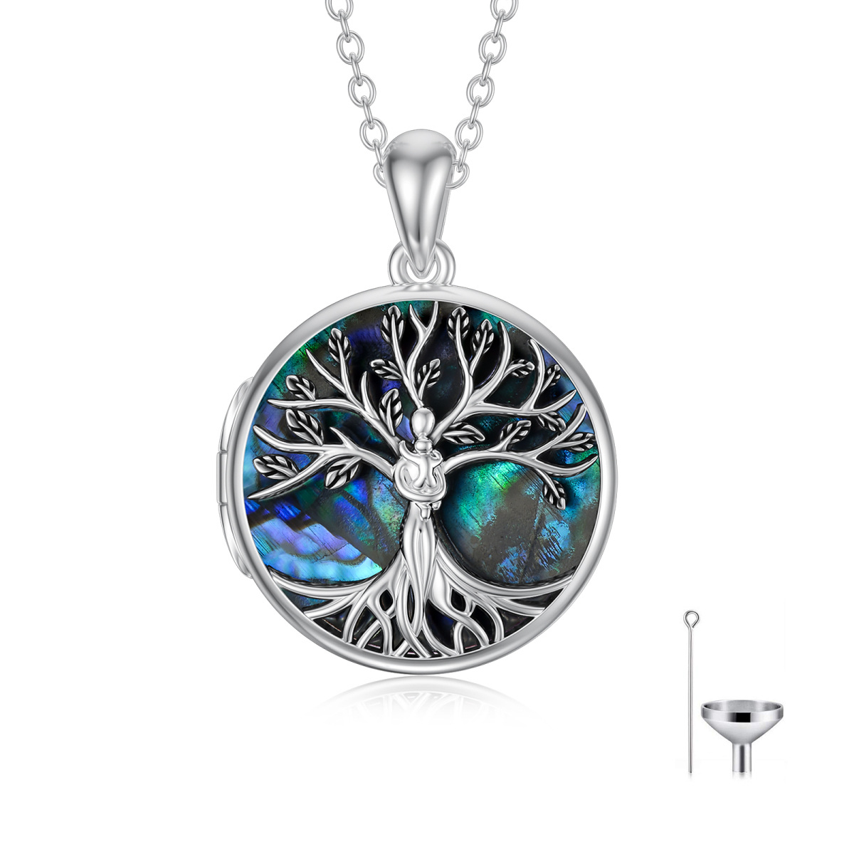 Sterling Silber Baum des Lebens Mom & Baby Urne Halskette für Asche-1