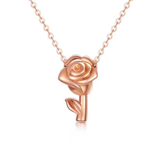 18K Rose Gold Rose Pendant Necklace-0