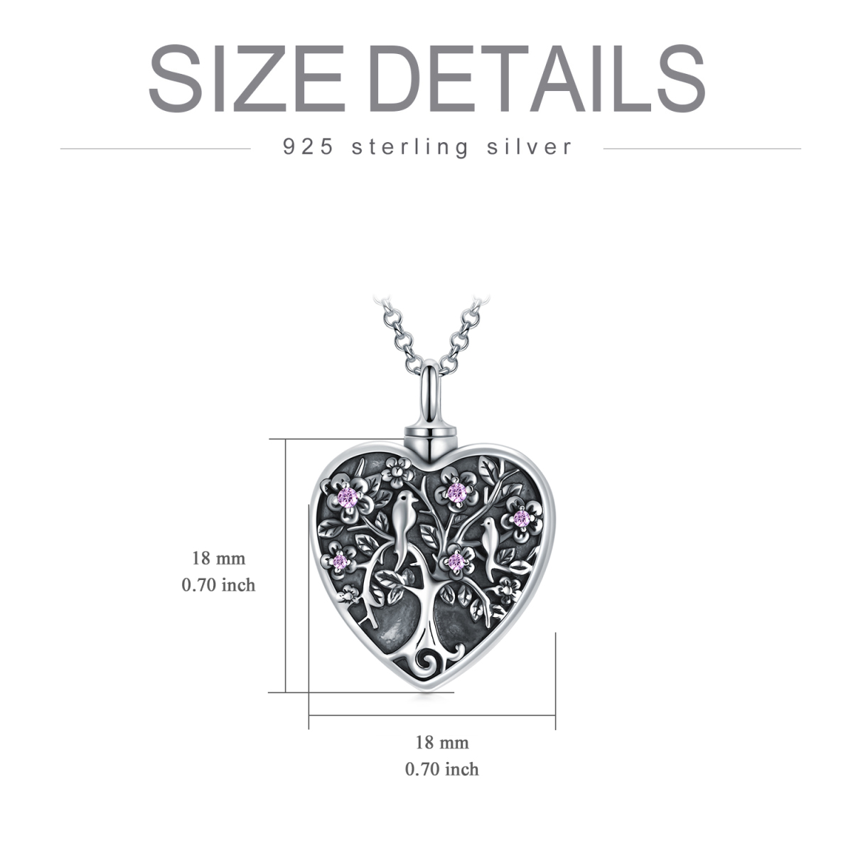 Sterling Silver Circular Shaped Cubic Zirconia Bird & Tree Of Life Urn Necklace for Ashes-5