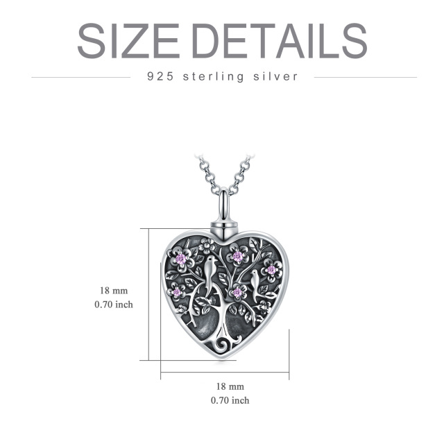 Sterling Silver Circular Shaped Cubic Zirconia Bird & Tree Of Life Urn Necklace for Ashes-4