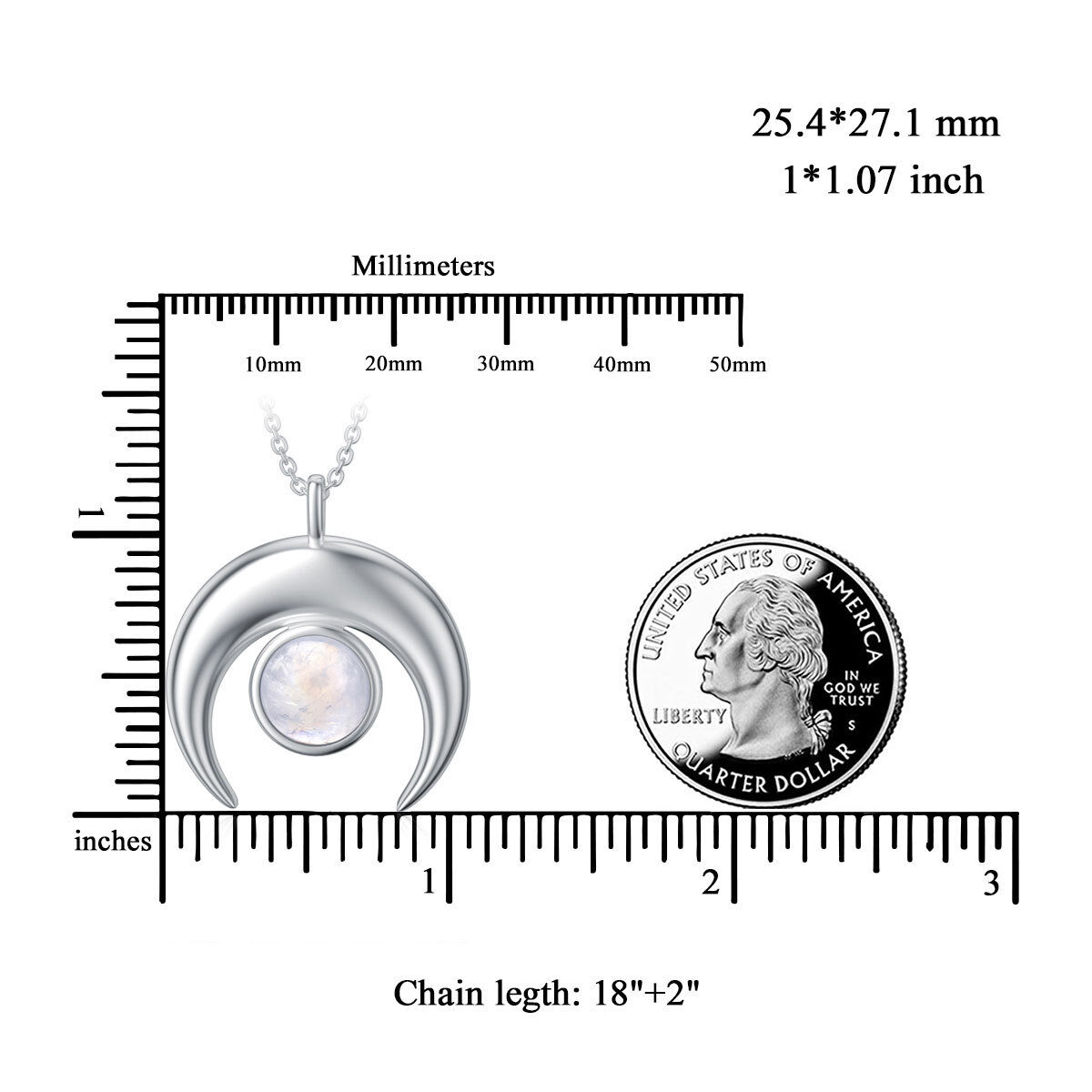 Sterling Silber Runde Mondstein Halbmond Anhänger Halskette geformt-6