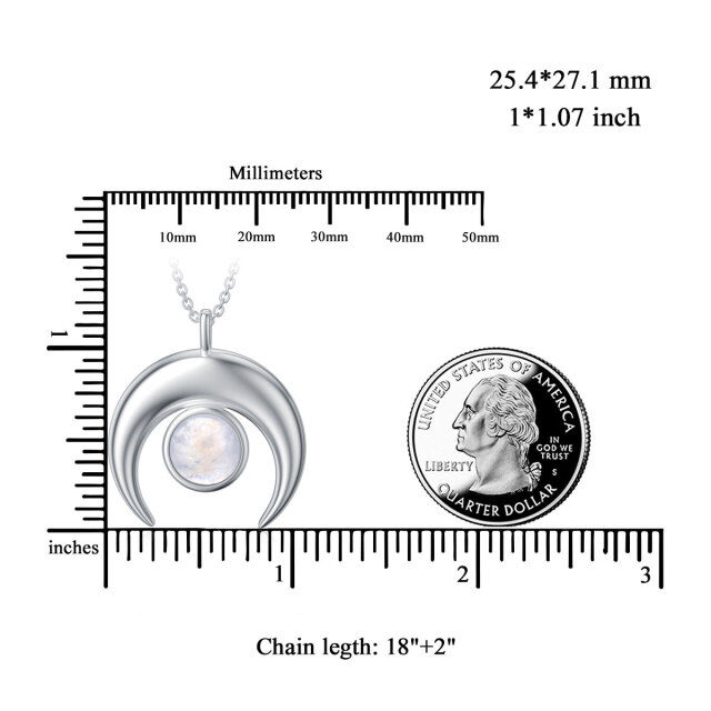 Colar com pingente de prata esterlina em forma de lua crescente com pedra da lua redonda-5