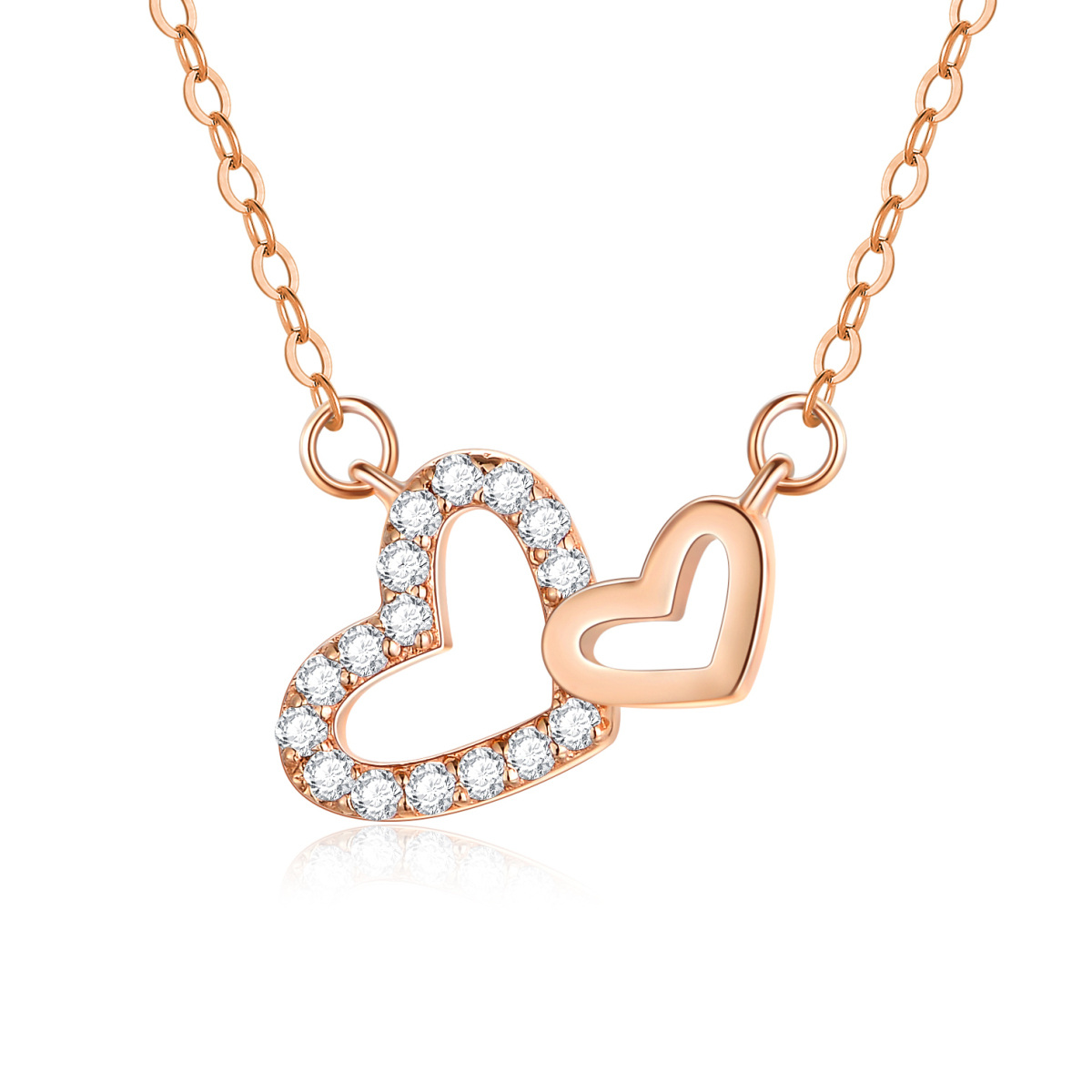 18K Rose Gold Heart With Heart Pendant Necklace-1