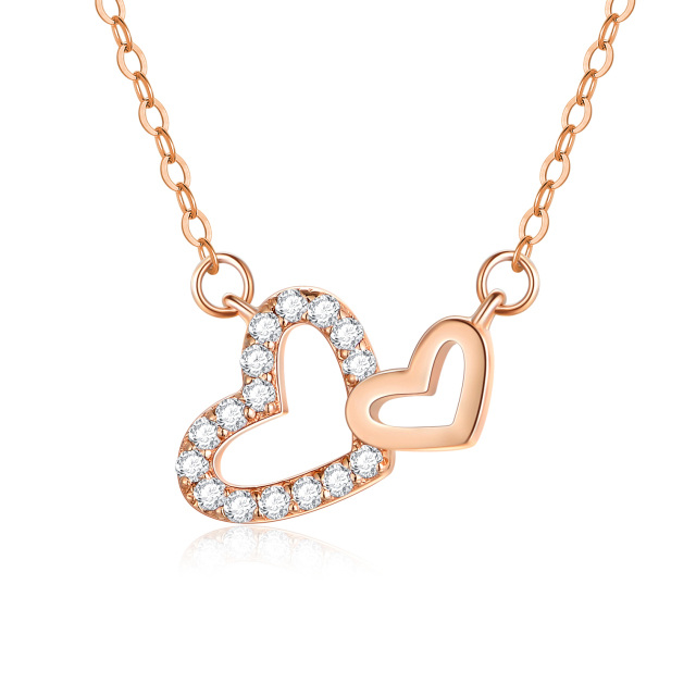 18K Rose Gold Heart With Heart Pendant Necklace-0