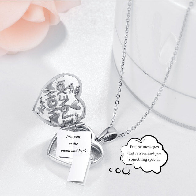 Sterling Silver Zircon Personalized Photo & Heart Personalized Photo Locket Necklace-3