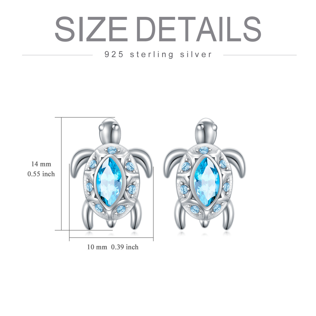 Sterling Silver Crystal Sea Turtle Stud Earrings-6
