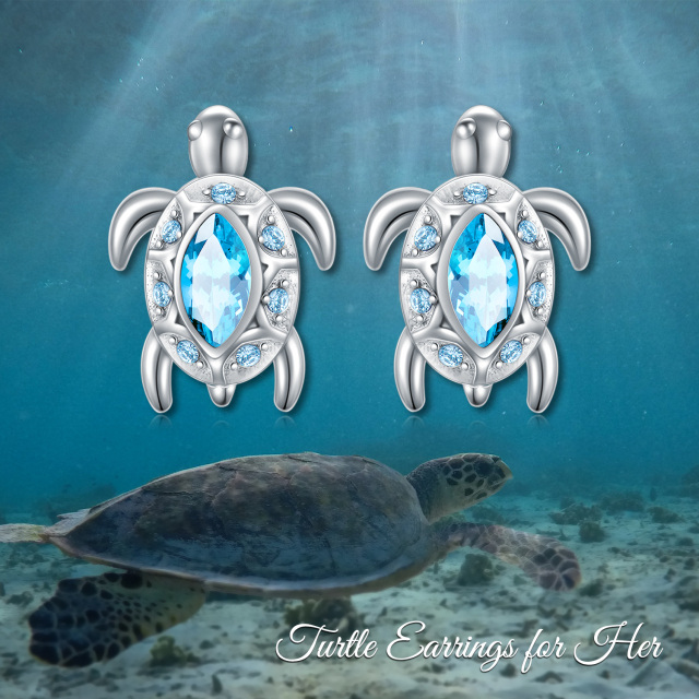 Sterling Silver Crystal Sea Turtle Stud Earrings-2