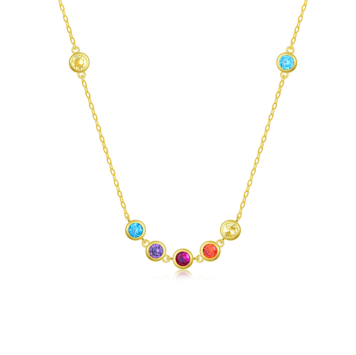 14K Gold Circular Shaped Cubic Zirconia Round Pendant Necklace-1