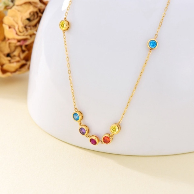 14K Gold Circular Shaped Cubic Zirconia Round Pendant Necklace-2