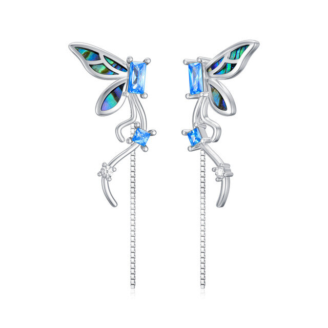 Sterling Silver Abalone Shellfish Butterfly Drop Earrings-5