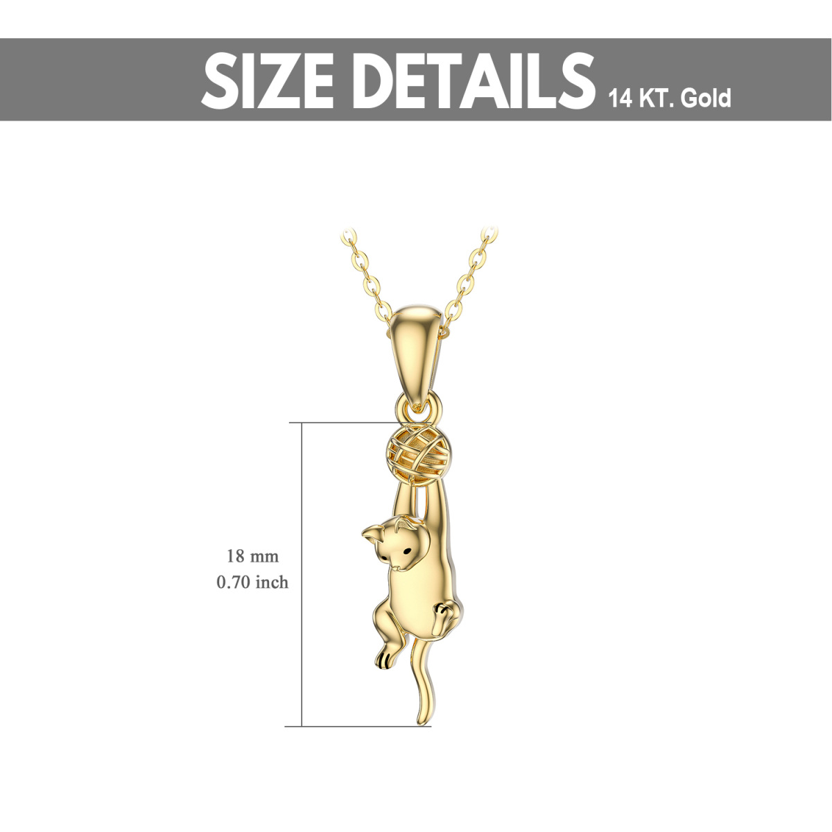 14K Gold Cat & Ball Pendant Necklace-6