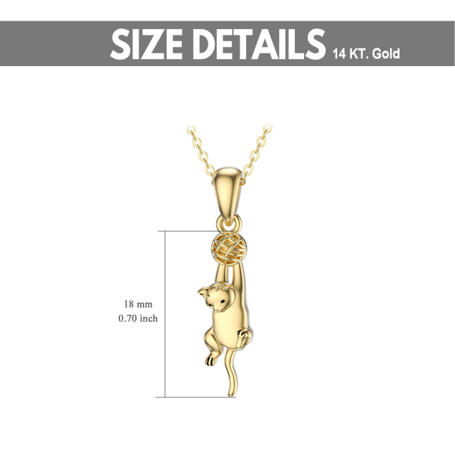 14K Gold Cat & Ball Pendant Necklace-5