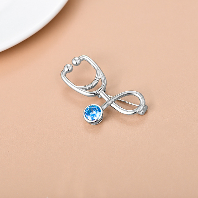 Sterling Silver Blue Cubic Zirconia Stethoscope Brooch Pins Jewelry Gift for Nurse Doctors-3