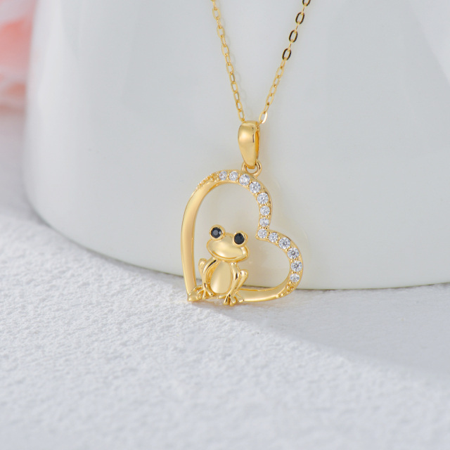 14K Gold Cubic Zirconia Heart Frog Pendant Necklace-2