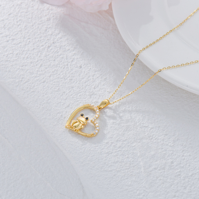 14K Gold Cubic Zirconia Heart Frog Pendant Necklace-3