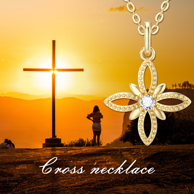 Collar Colgante Cruz Moissanite Oro 14K-4