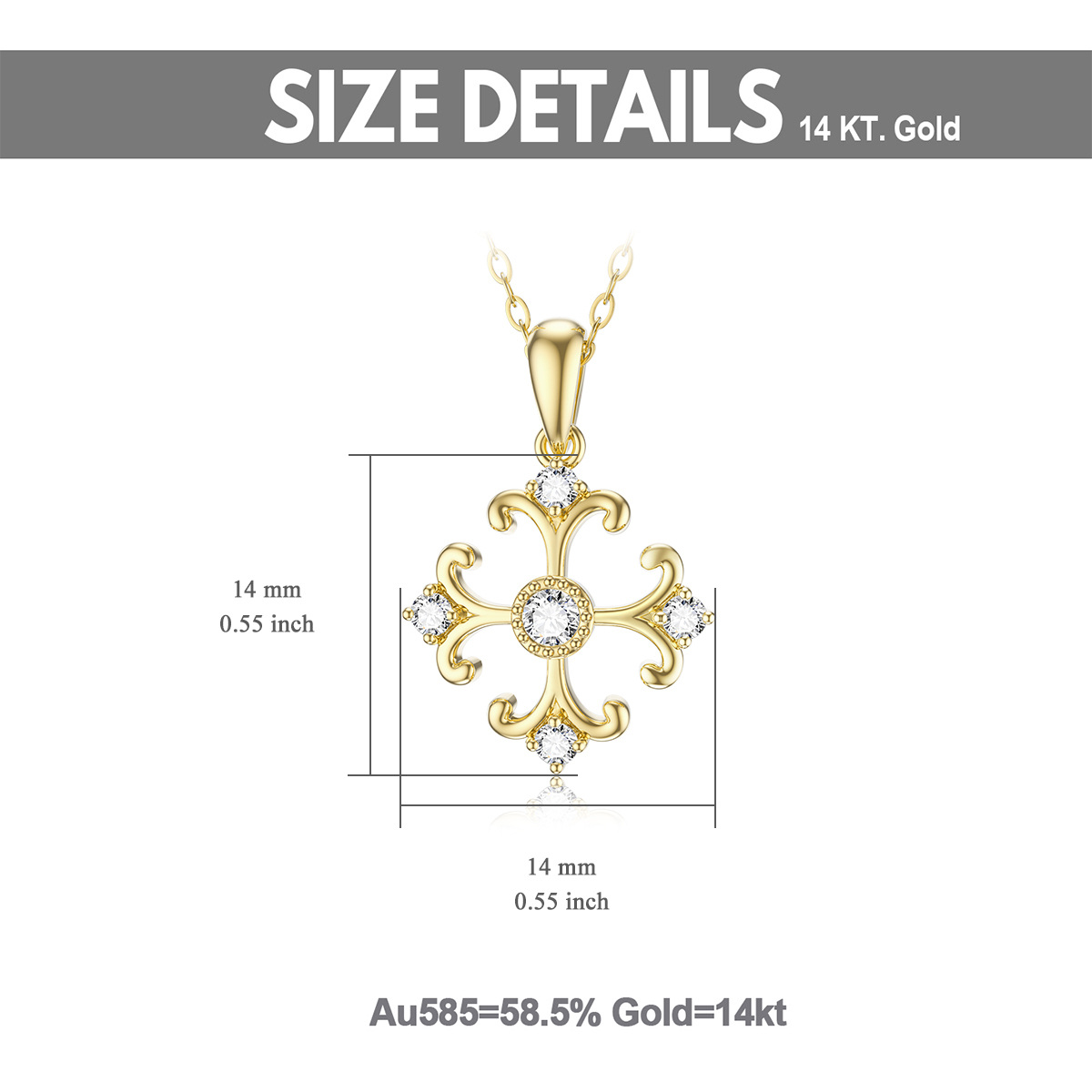 14K Gold Circular Shaped Cubic Zirconia Cross Pendant Necklace-6