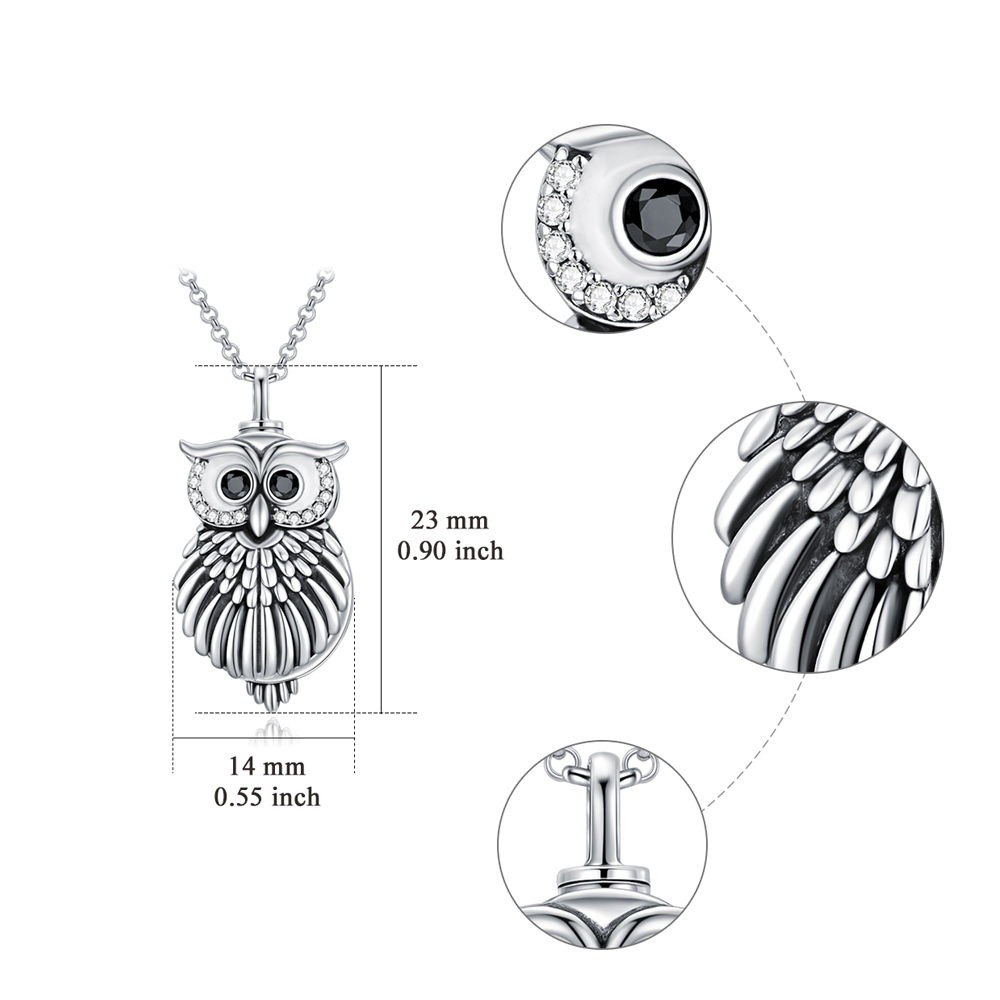 Sterling Silver Circular Shaped Owl Urn Necklace for Ashes with Engraved Word-7