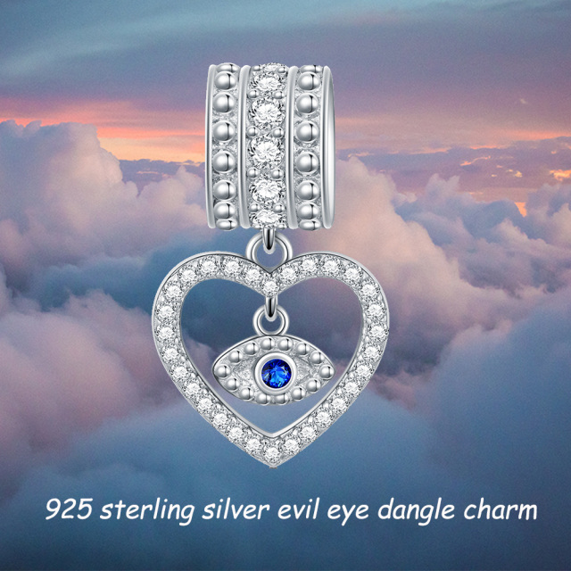 Sterling Silver Round Cubic Zirconia Evil Eye & Heart Pendant Charms-4