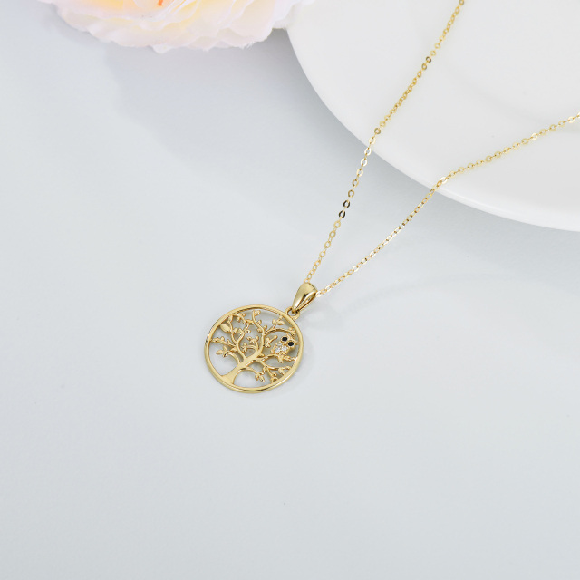 Colar com pingente de coruja e árvore da vida em ouro Moissanite 14K-3