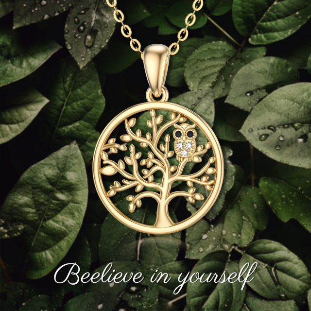 14K Gold Moissanite Owl & Tree Of Life Pendant Necklace-4