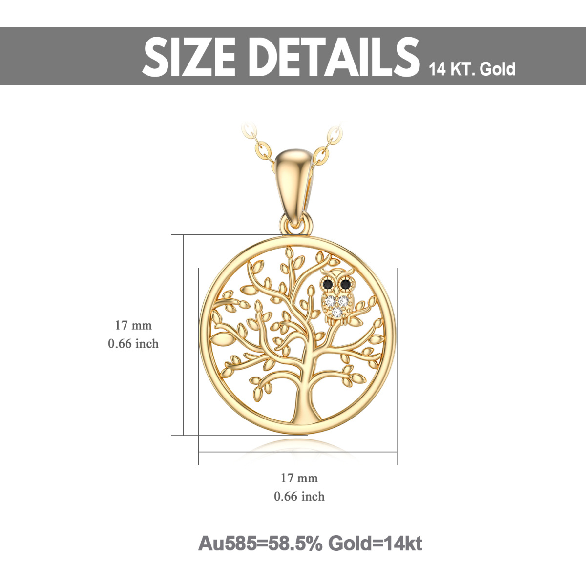 14K Gold Moissanit Eule & Baum des Lebens Anhänger Halskette-6