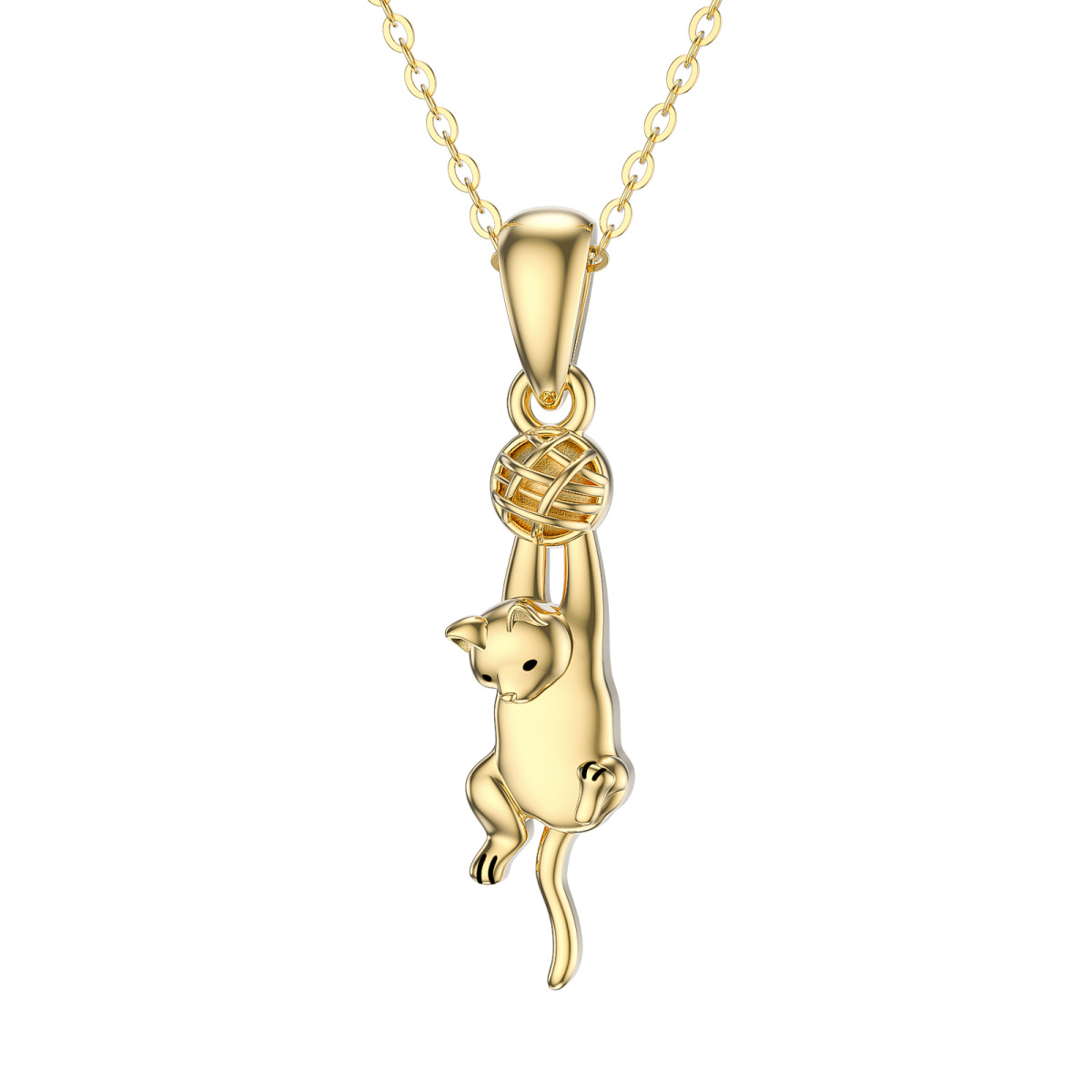 14K Gold Cat & Ball Pendant Necklace-1