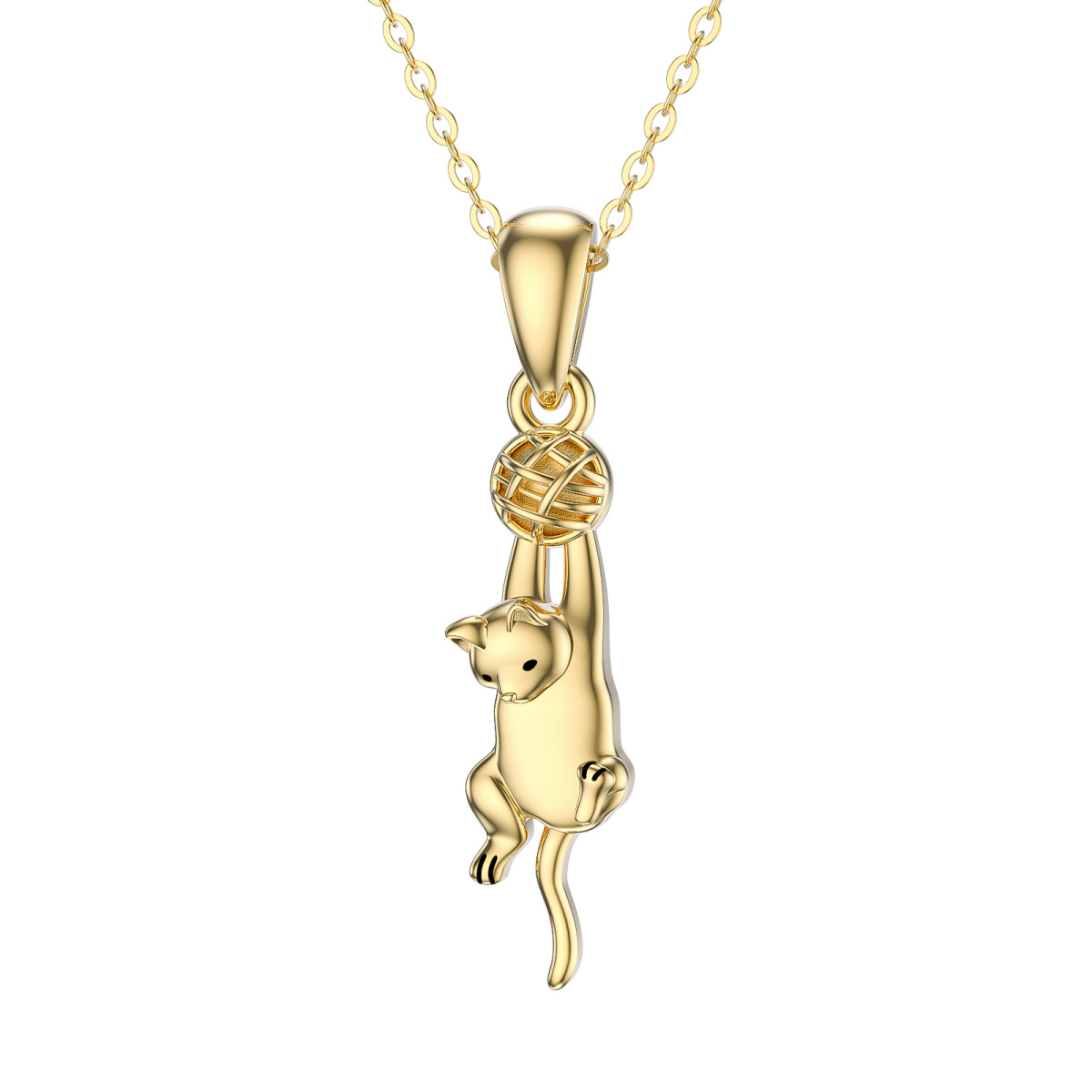 Collier avec pendentif chat et boule en or 14K-1