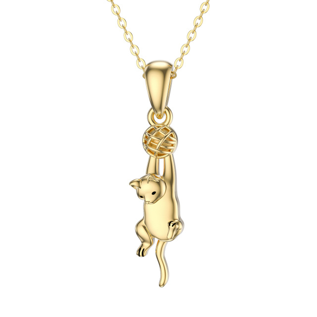 14K Gold Cat & Ball Pendant Necklace-0