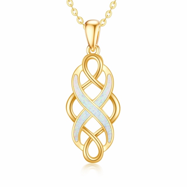 14K Gold Opal Celtic Knot Pendant Necklace-1