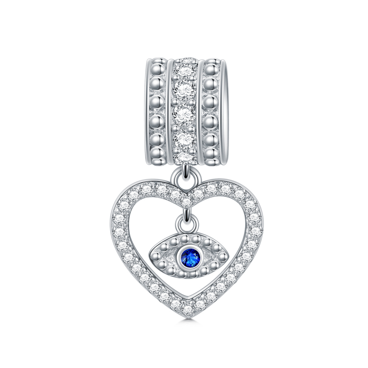 Sterling Silber Runde Cubic Zirkonia Evil Eye & Herz-Anhänger Charms-1