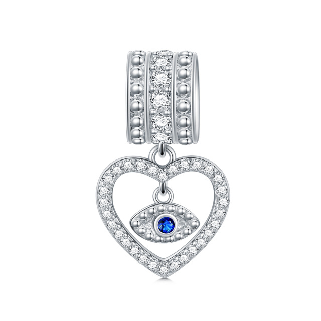 Sterling Silver Round Cubic Zirconia Evil Eye & Heart Pendant Charms-0