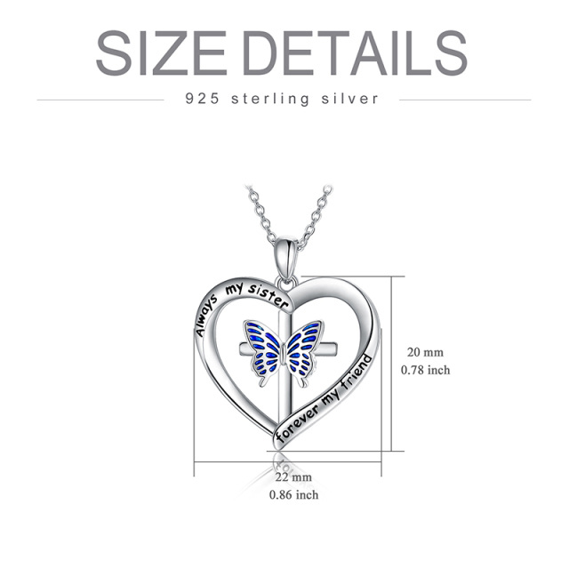 Sterling Silver Butterfly & Cross & Heart Pendant Necklace with Engraved Word-4