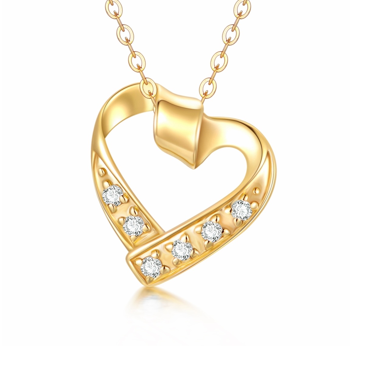14K Gold Circular Shaped Moissanite Heart Pendant Necklace-1