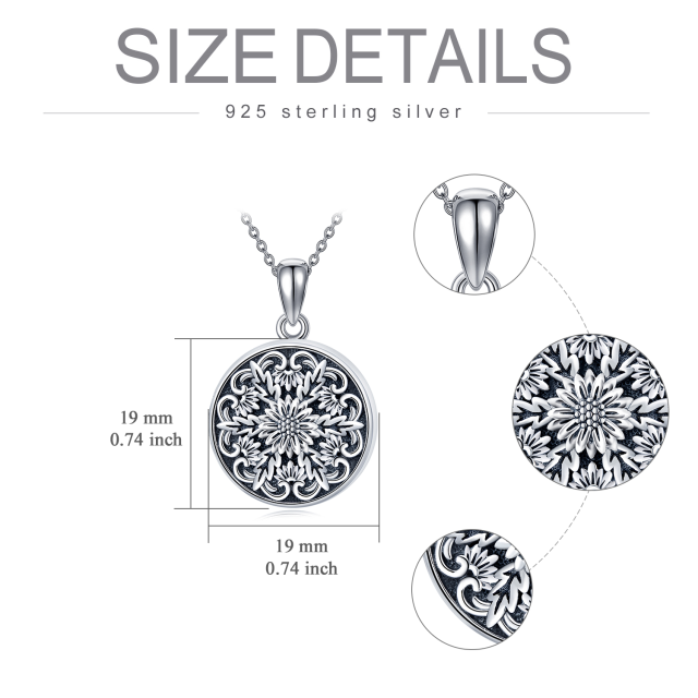 Sterling Silver Oxidized Daisy Personalized Photo Locket Necklace-5