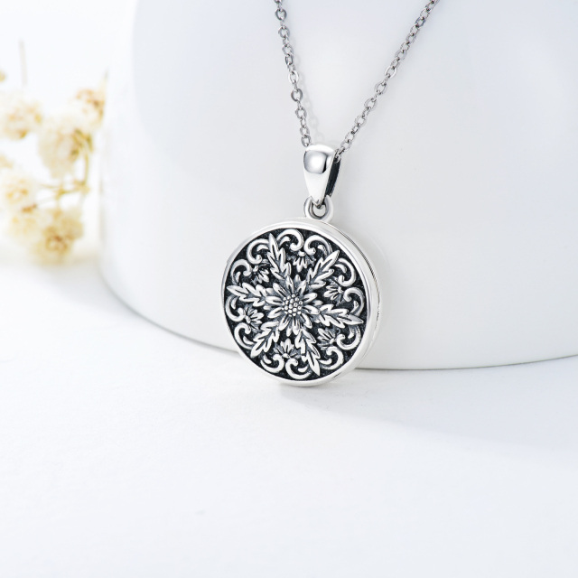 Sterling Silver Oxidized Daisy Personalized Photo Locket Necklace-2
