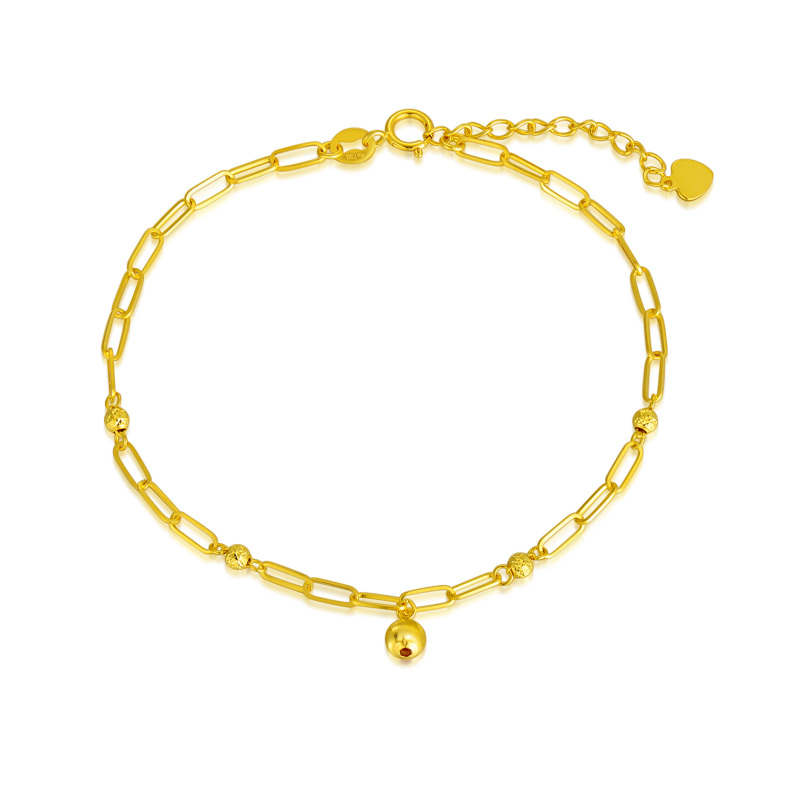 18K Gold Bead Paperclip Chain Bracelet
