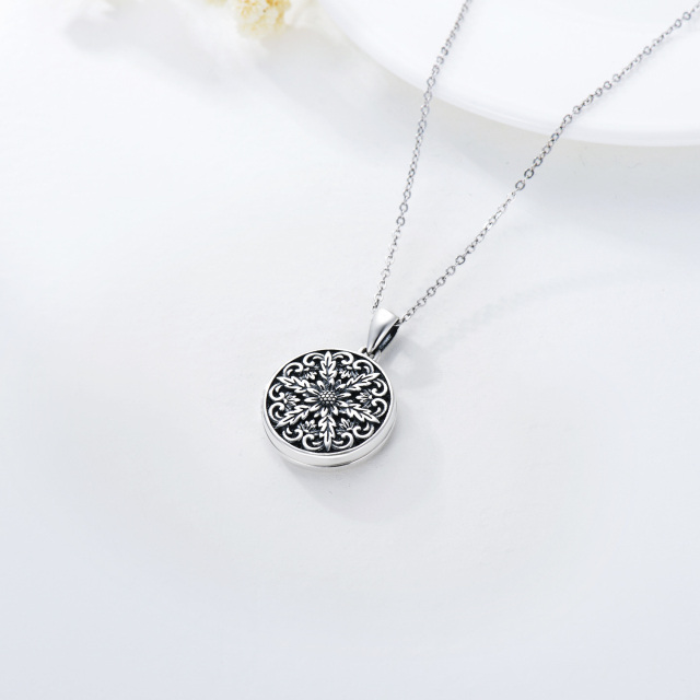 Sterling Silver Oxidized Daisy Personalized Photo Locket Necklace-3