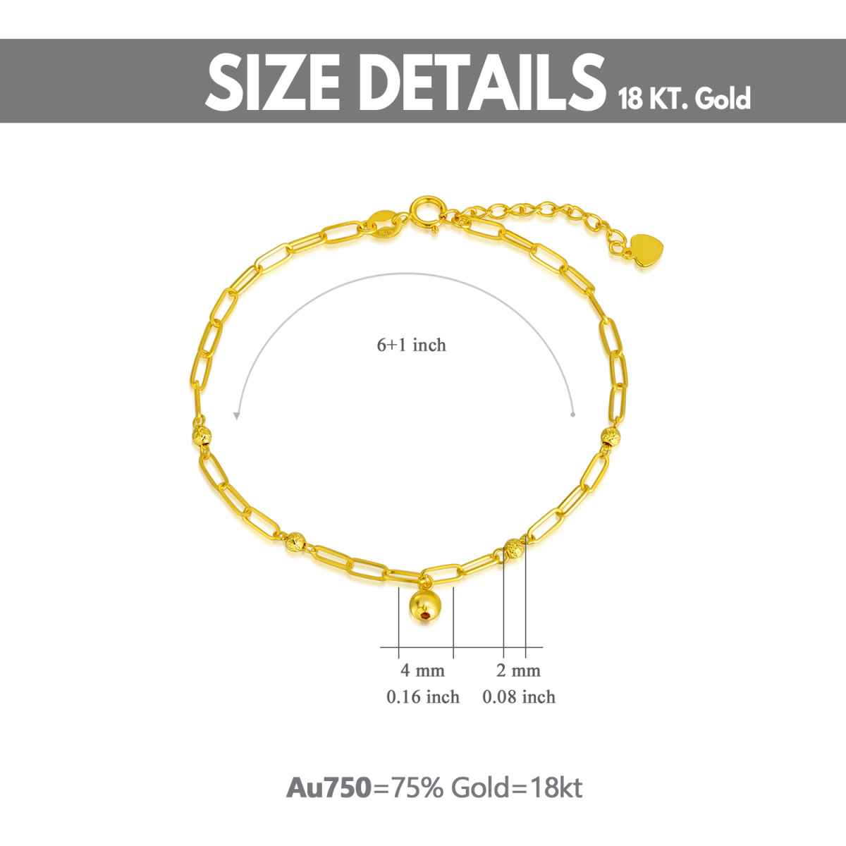 18K Gold Bead Paperclip Chain Bracelet-6