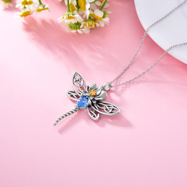 Sterling Silver Heart Shaped Crystal Dragonfly Urn Necklace for Ashes-2