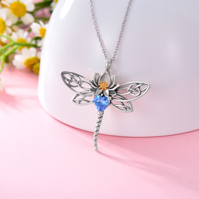 Sterling Silver Heart Shaped Crystal Dragonfly Urn Necklace for Ashes-2