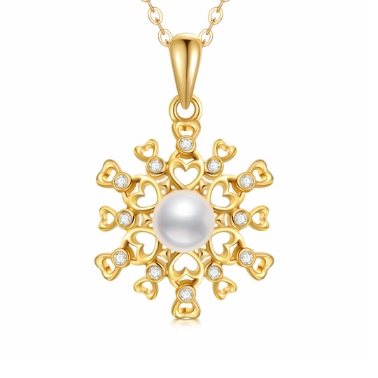 14K Gold Moissanite & Pearl Snowflake Pendant Necklace