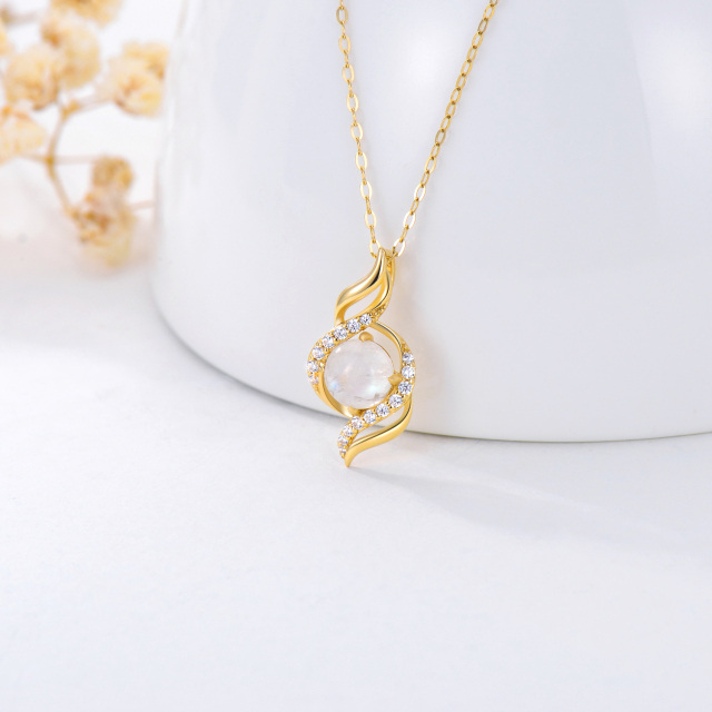 14K Gold Cubic Zirconia & Moonstone Ribbon Pendant Necklace-3