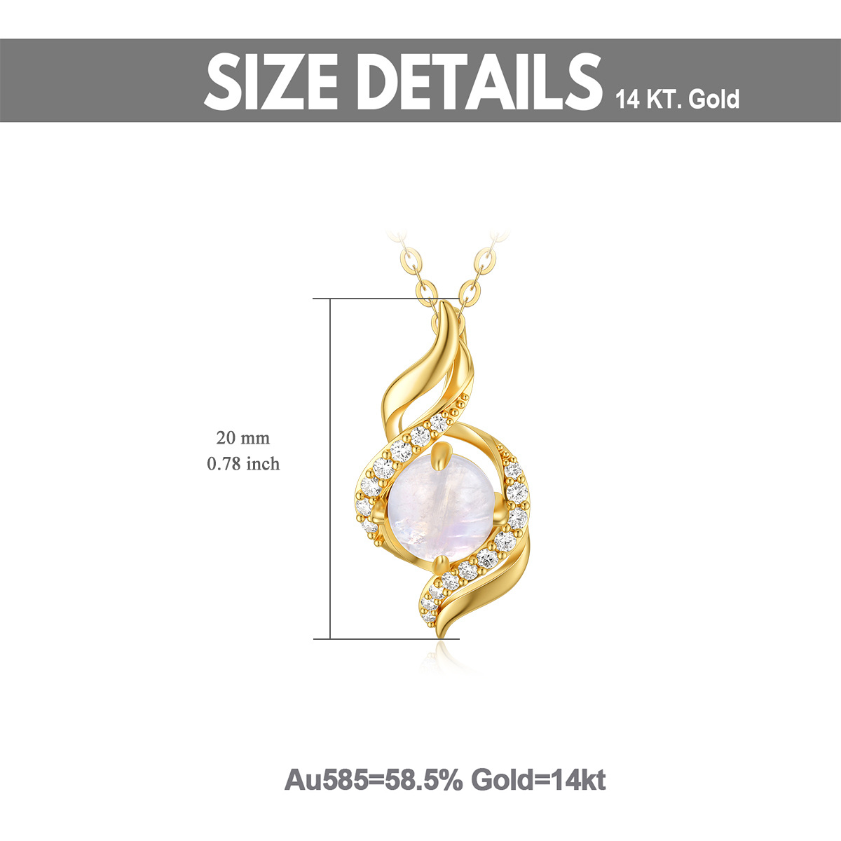 14K Gold Cubic Zirconia & Moonstone Ribbon Pendant Necklace-6