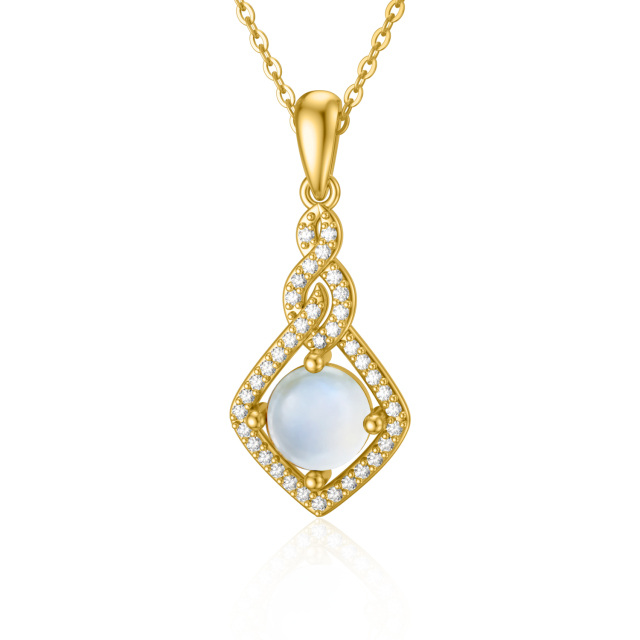 14K Gold Moonstone & Cubic Zirconia Square Pendant Necklace-5