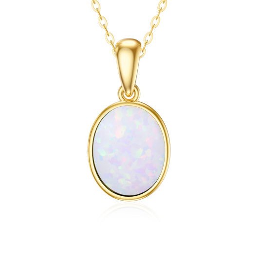 14K Gold Oval Shaped Opal Pendant Necklace