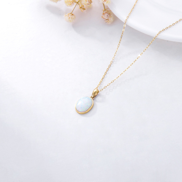 14K Gold Oval Shaped Opal Pendant Necklace-2