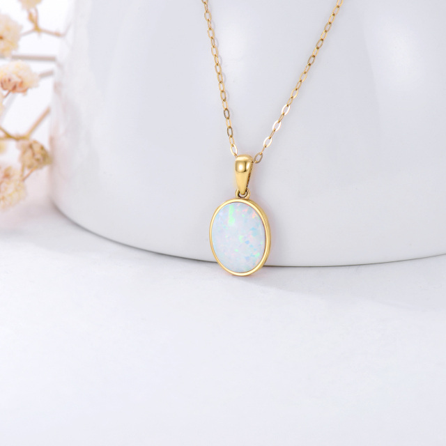 14K Gold Oval Shaped Opal Pendant Necklace-3
