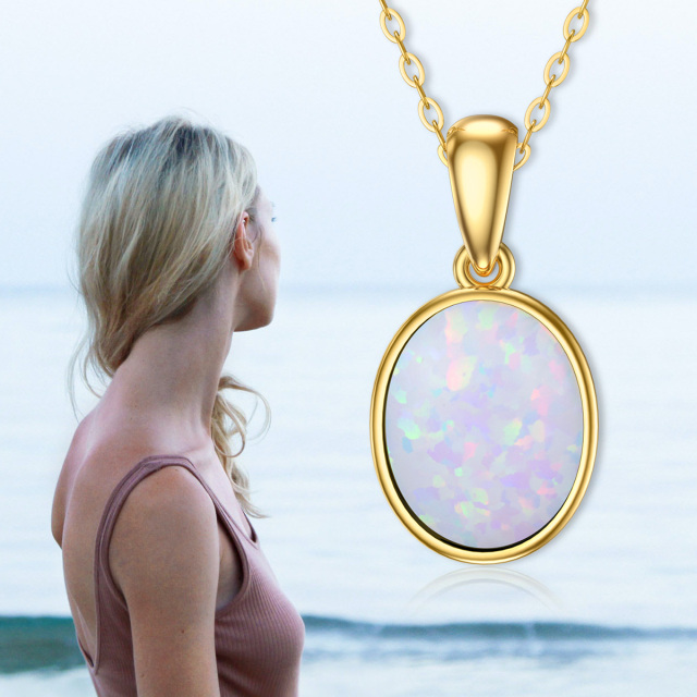 14K Gold Ovaler Opal-Anhänger Halskette-4